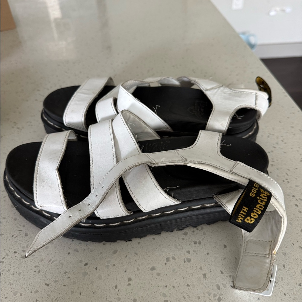 Dr. Marten White Platform Leather Strappy Sandals - Women's
